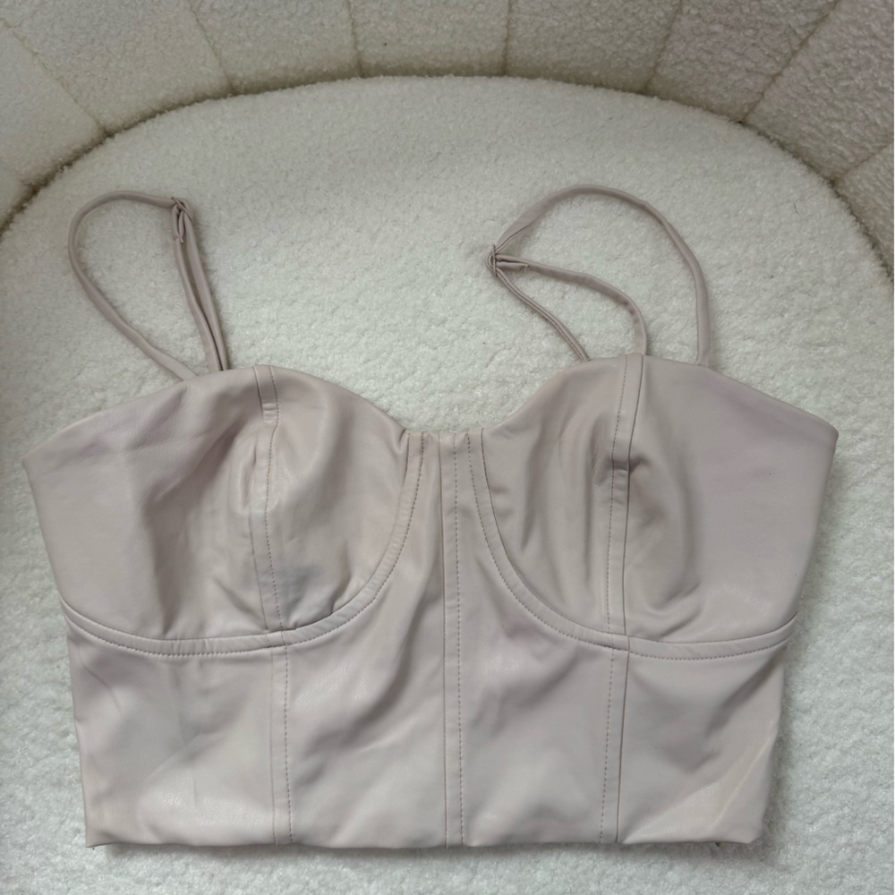 Express Faux Leather Bustier Crop Top in White